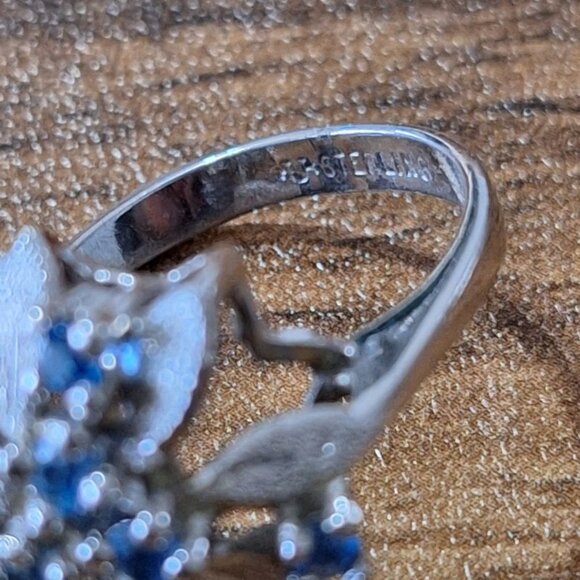 Sterling Silver Blue Sapphire Cluster Cocktail Ring - Picture 3 of 6